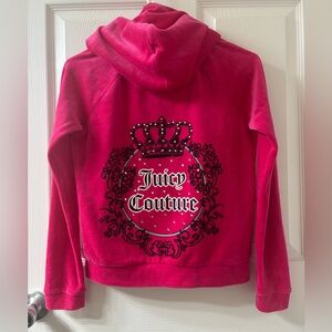 Juicy Couture Velour Zip Up Hoodie Women’s Pink Crown Studded Tracksuit Jacket L